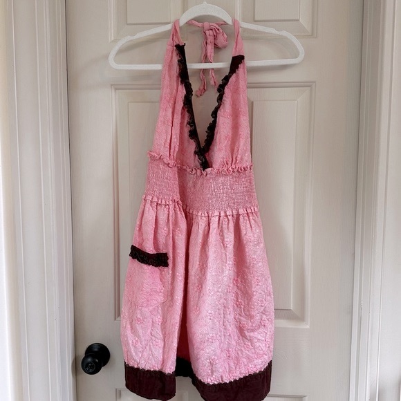 LAST CHANCE! Pink and brown apron - ruffle, pocket - 100% cotton - Picture 2 of 14